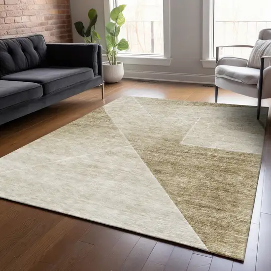 Beige Tan And Ivory Abstract Washable Indoor Outdoor Area Rug Photo 8