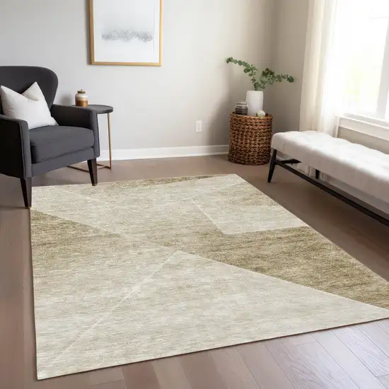Beige Tan And Ivory Abstract Washable Indoor Outdoor Area Rug Photo 9