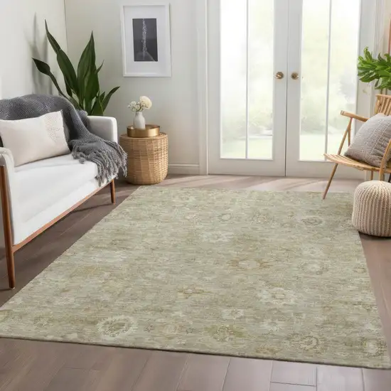 Beige Tan And Ivory Damask Washable Indoor Outdoor Area Rug Photo 6