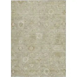 Photo of Beige Tan And Ivory Damask Washable Indoor Outdoor Area Rug
