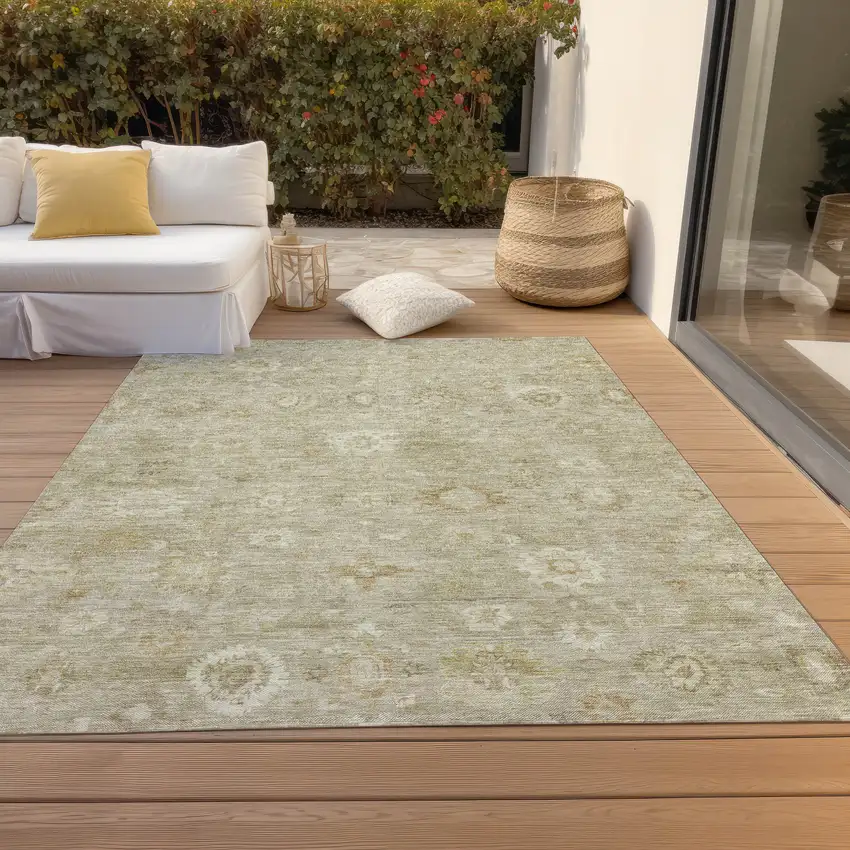 Beige Tan And Ivory Damask Washable Indoor Outdoor Area Rug Photo 7