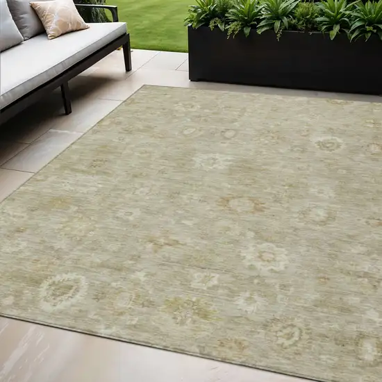 Beige Tan And Ivory Damask Washable Indoor Outdoor Area Rug Photo 2