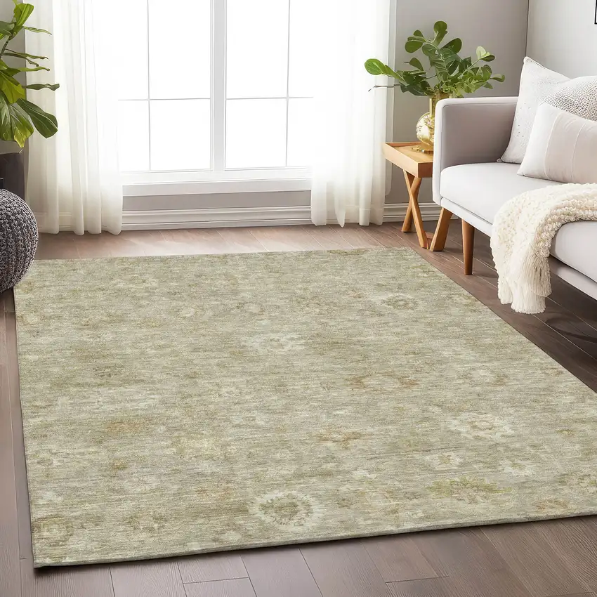 Beige Tan And Ivory Damask Washable Indoor Outdoor Area Rug Photo 6