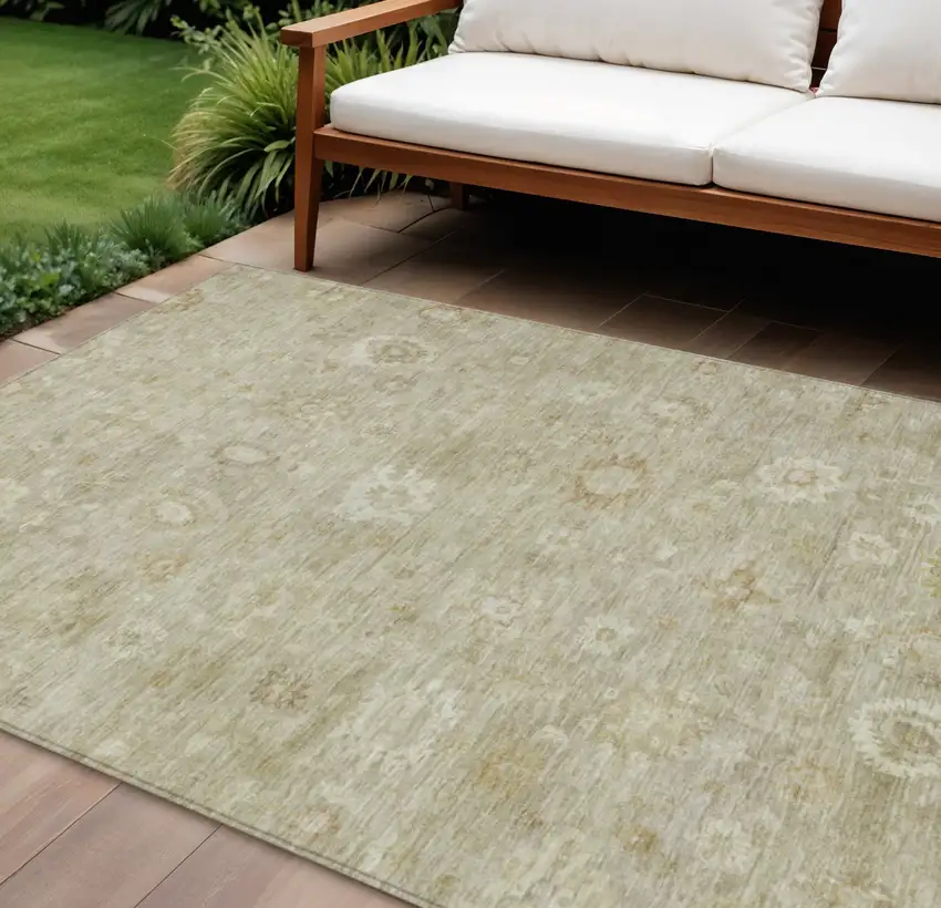 Beige Tan And Ivory Damask Washable Indoor Outdoor Area Rug Photo 2