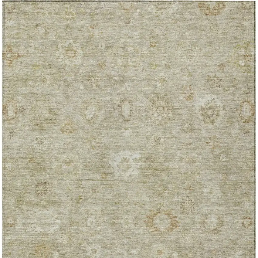 Beige Tan And Ivory Damask Washable Indoor Outdoor Area Rug Photo 7