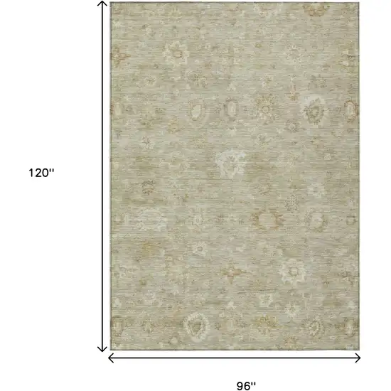Beige Tan And Ivory Damask Washable Indoor Outdoor Area Rug Photo 9