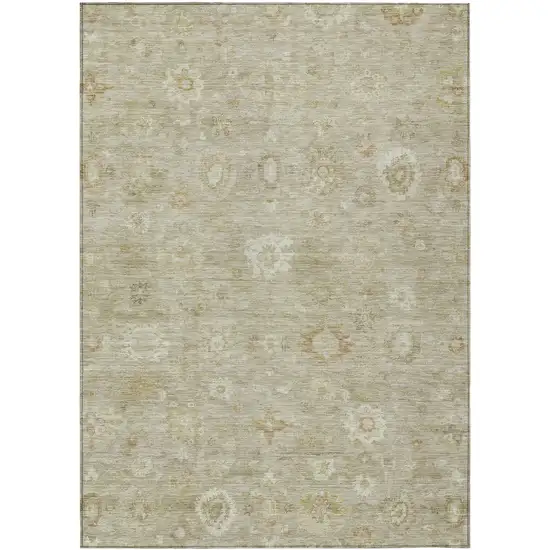 Beige Tan And Ivory Damask Washable Indoor Outdoor Area Rug Photo 9