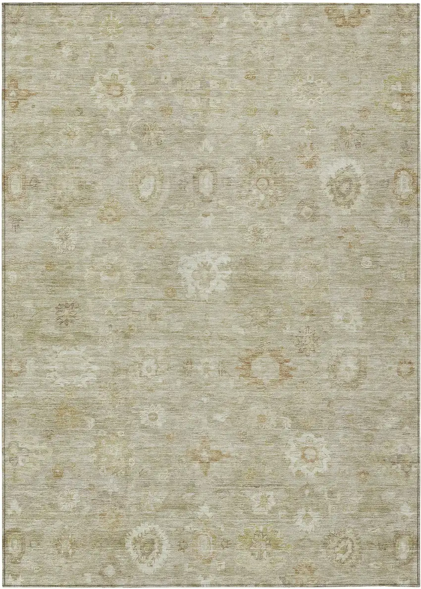 Beige Tan And Ivory Damask Washable Indoor Outdoor Area Rug Photo 9