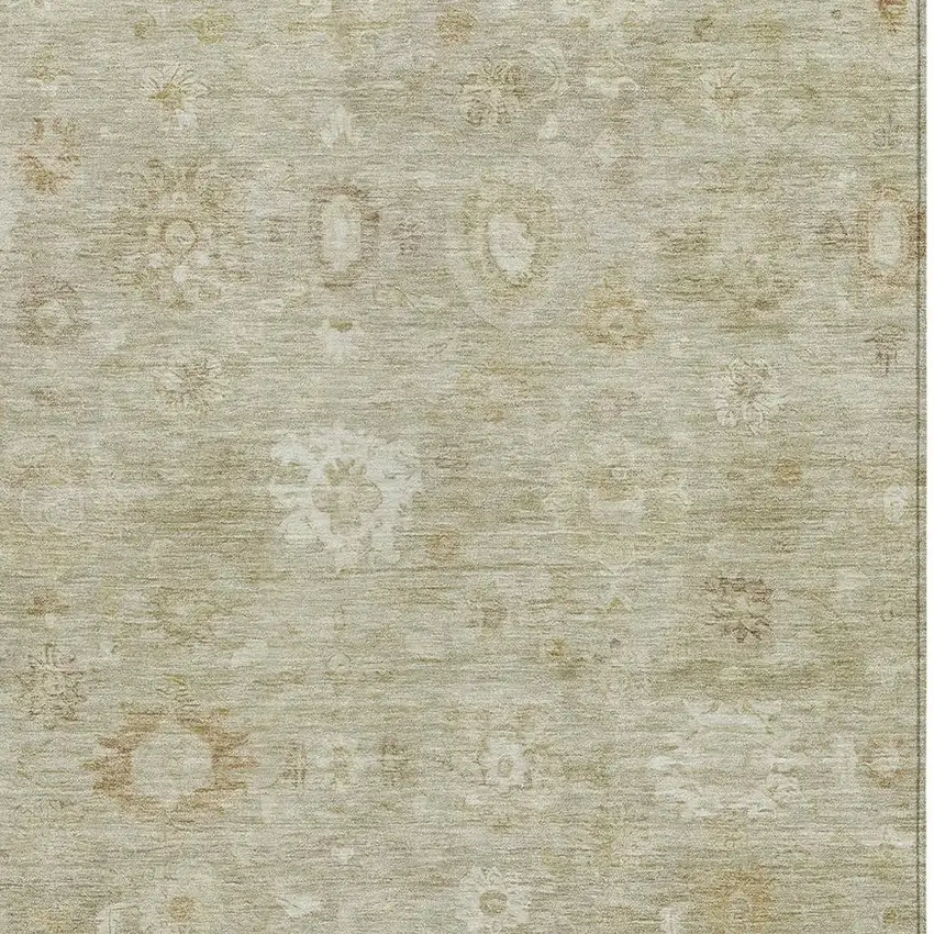 Beige Tan And Ivory Damask Washable Indoor Outdoor Area Rug Photo 3