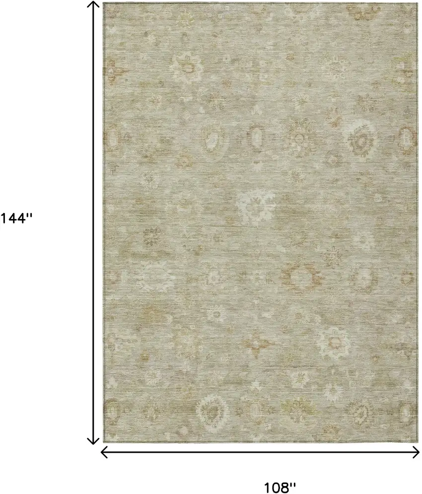 Beige Tan And Ivory Damask Washable Indoor Outdoor Area Rug Photo 9
