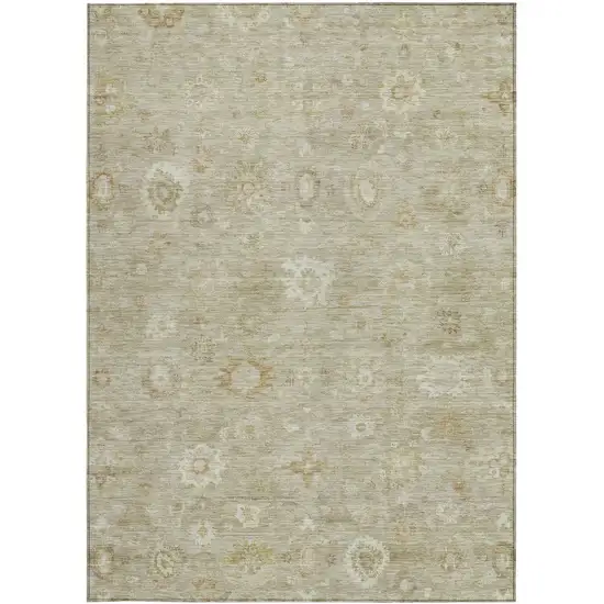 Beige Tan And Ivory Damask Washable Indoor Outdoor Area Rug Photo 1
