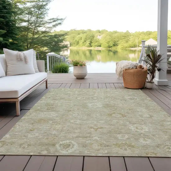 Beige Tan And Ivory Damask Washable Indoor Outdoor Area Rug Photo 5