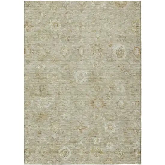 Beige Tan And Ivory Damask Washable Indoor Outdoor Area Rug Photo 3