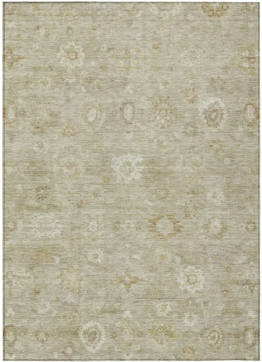 Beige Tan And Ivory Damask Washable Indoor Outdoor Area Rug Photo 3