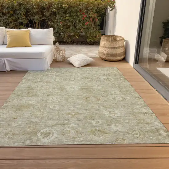 Beige Tan And Ivory Damask Washable Indoor Outdoor Area Rug Photo 8