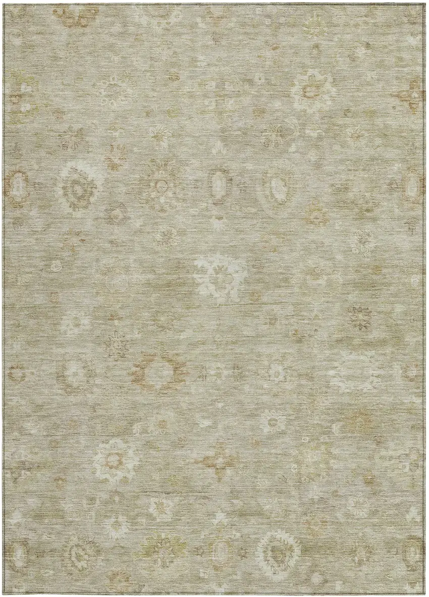 Beige Tan And Ivory Damask Washable Indoor Outdoor Area Rug Photo 1