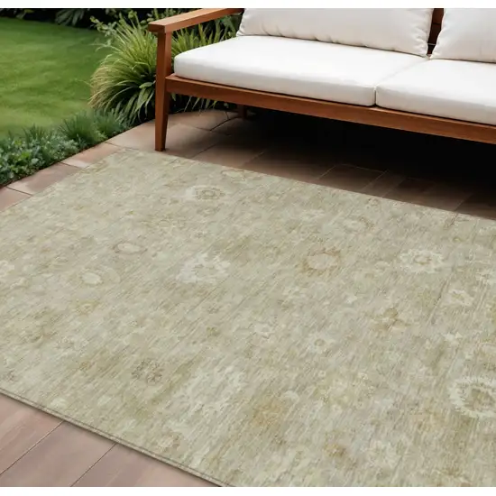 Beige Tan And Ivory Damask Washable Indoor Outdoor Area Rug Photo 2