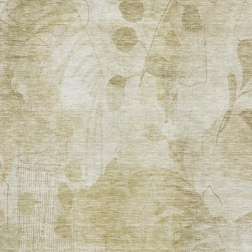 Beige Tan And Ivory Floral Washable Area Rug With UV Protection Photo 3