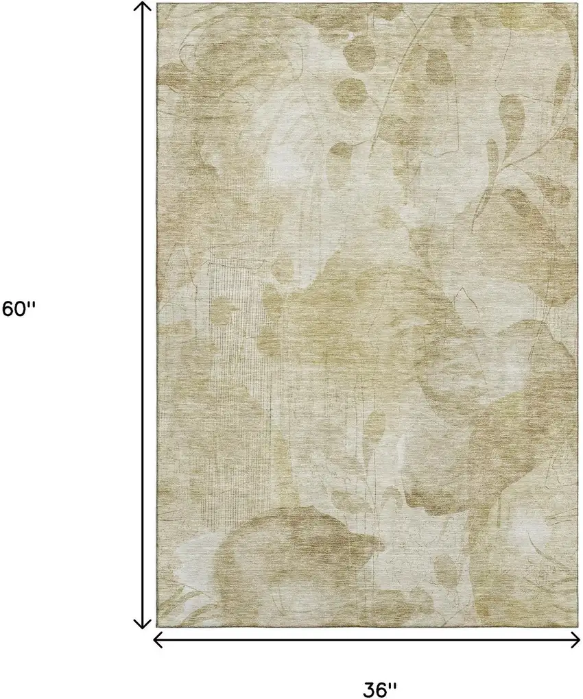 Beige Tan And Ivory Floral Washable Area Rug With UV Protection Photo 3