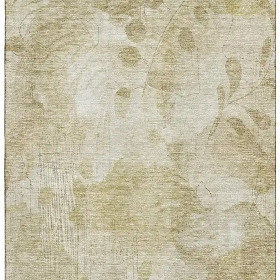 Beige Tan And Ivory Floral Washable Area Rug With UV Protection Photo 4