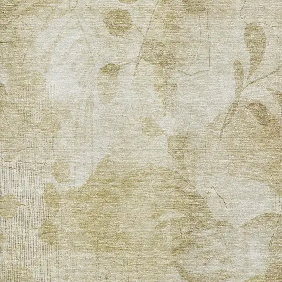 Beige Tan And Ivory Floral Washable Area Rug With UV Protection Photo 3