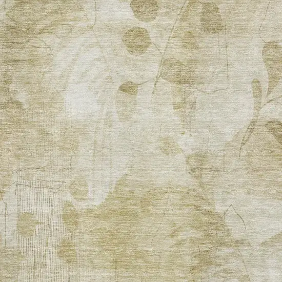 Beige Tan And Ivory Floral Washable Area Rug With UV Protection Photo 3