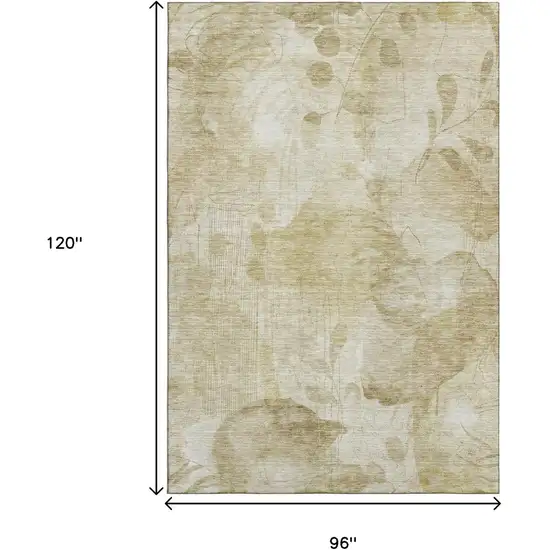 Beige Tan And Ivory Floral Washable Area Rug With UV Protection Photo 3