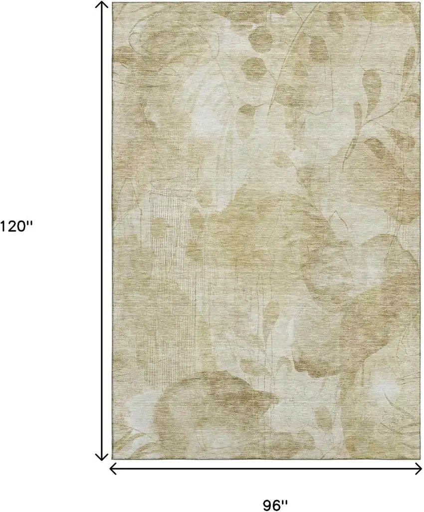 Beige Tan And Ivory Floral Washable Area Rug With UV Protection Photo 3