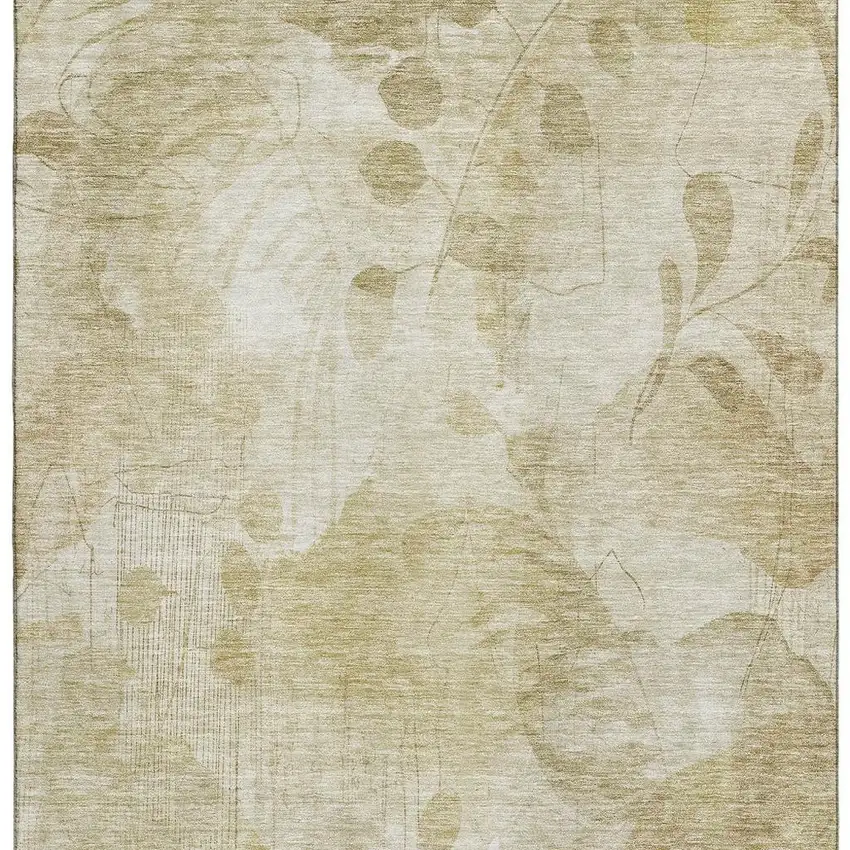 Beige Tan And Ivory Floral Washable Area Rug With UV Protection Photo 4