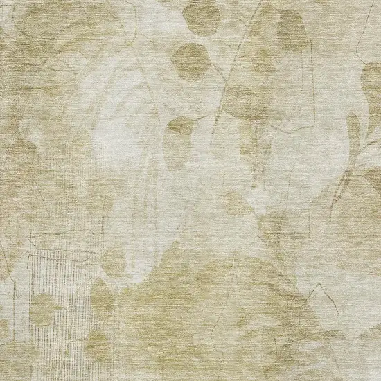 Beige Tan And Ivory Floral Washable Area Rug With UV Protection Photo 3