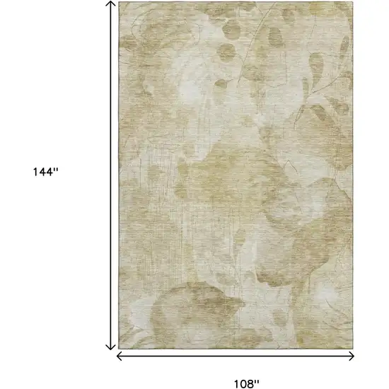 Beige Tan And Ivory Floral Washable Area Rug With UV Protection Photo 3