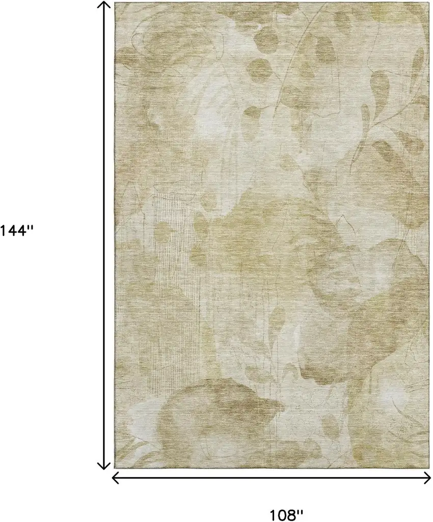 Beige Tan And Ivory Floral Washable Area Rug With UV Protection Photo 3
