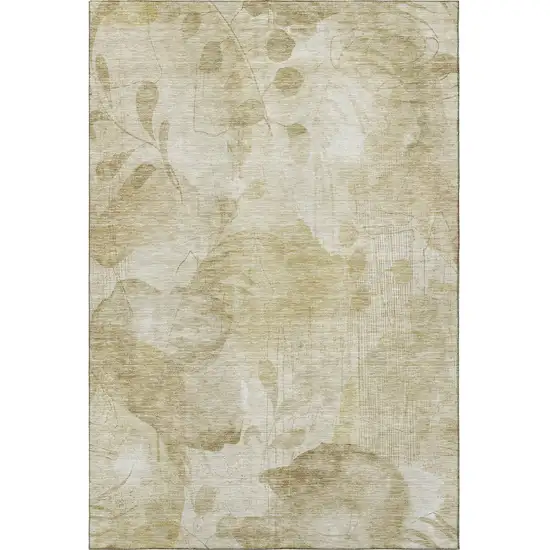 Beige Tan And Ivory Floral Washable Area Rug With UV Protection Photo 4