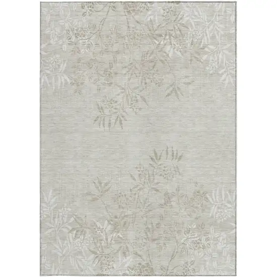 Beige Tan And Ivory Floral Washable Indoor Outdoor Area Rug Photo 6