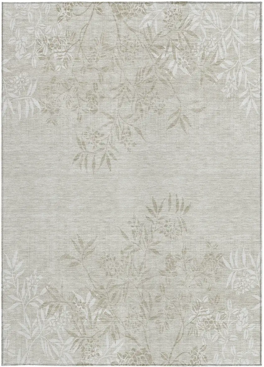 Beige Tan And Ivory Floral Washable Indoor Outdoor Area Rug Photo 6