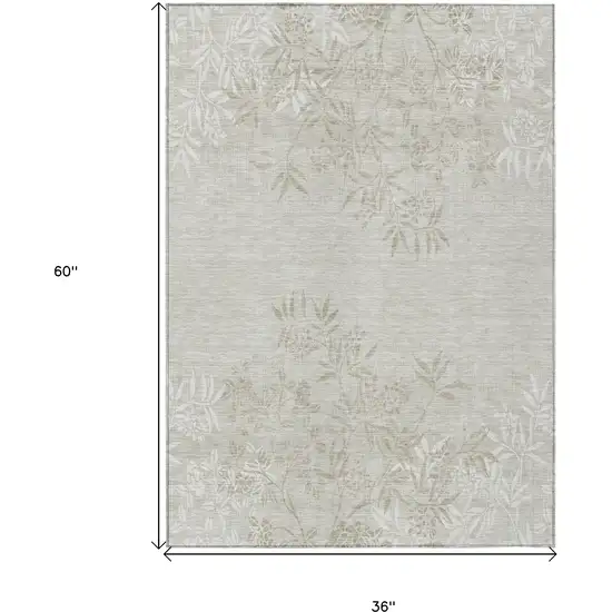 Beige Tan And Ivory Floral Washable Indoor Outdoor Area Rug Photo 3