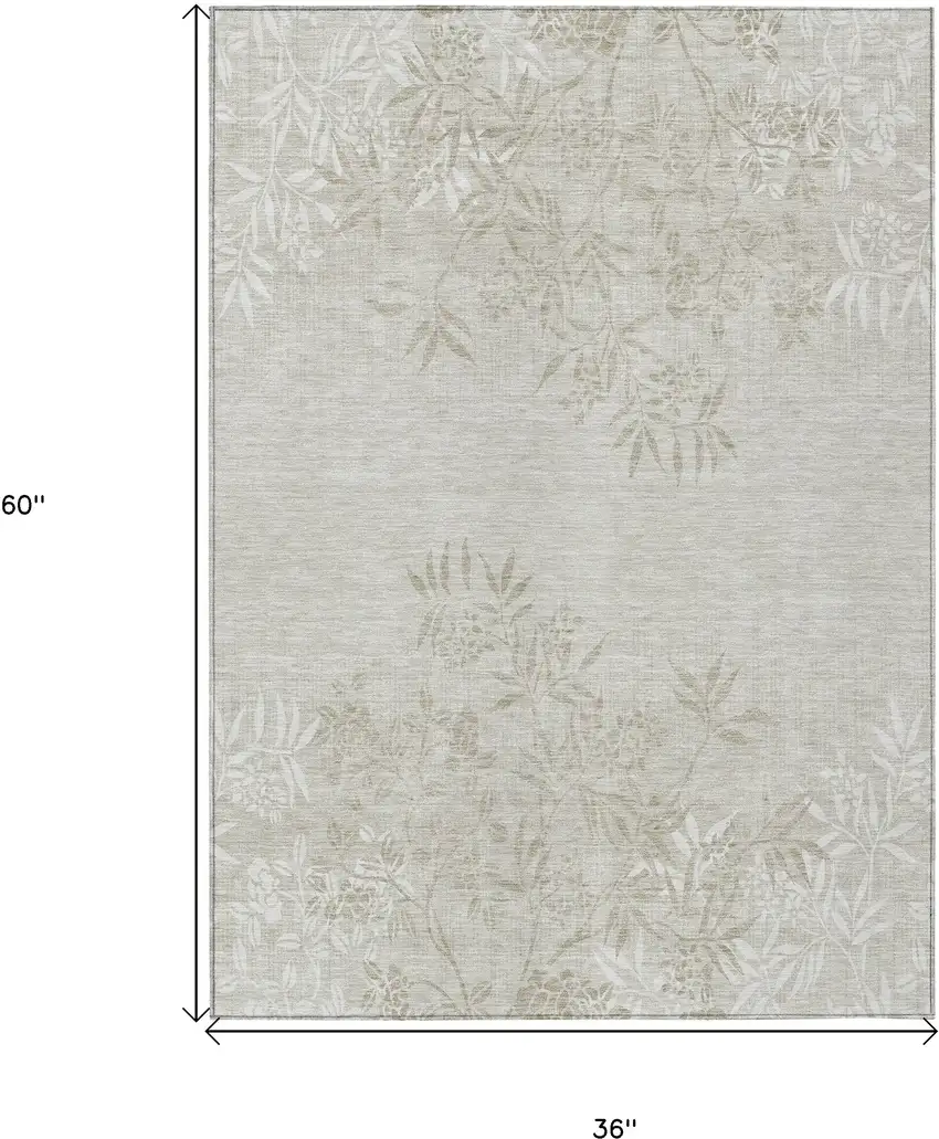 Beige Tan And Ivory Floral Washable Indoor Outdoor Area Rug Photo 3