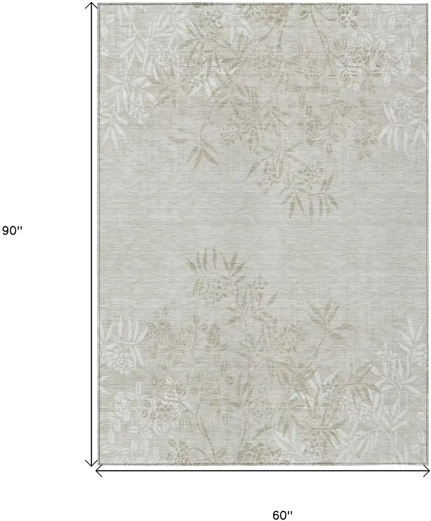 Beige Tan And Ivory Floral Washable Indoor Outdoor Area Rug Photo 3