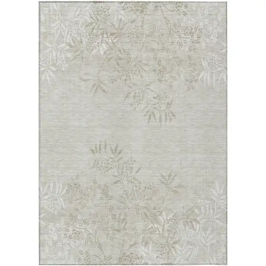Beige Tan And Ivory Floral Washable Indoor Outdoor Area Rug Photo 2