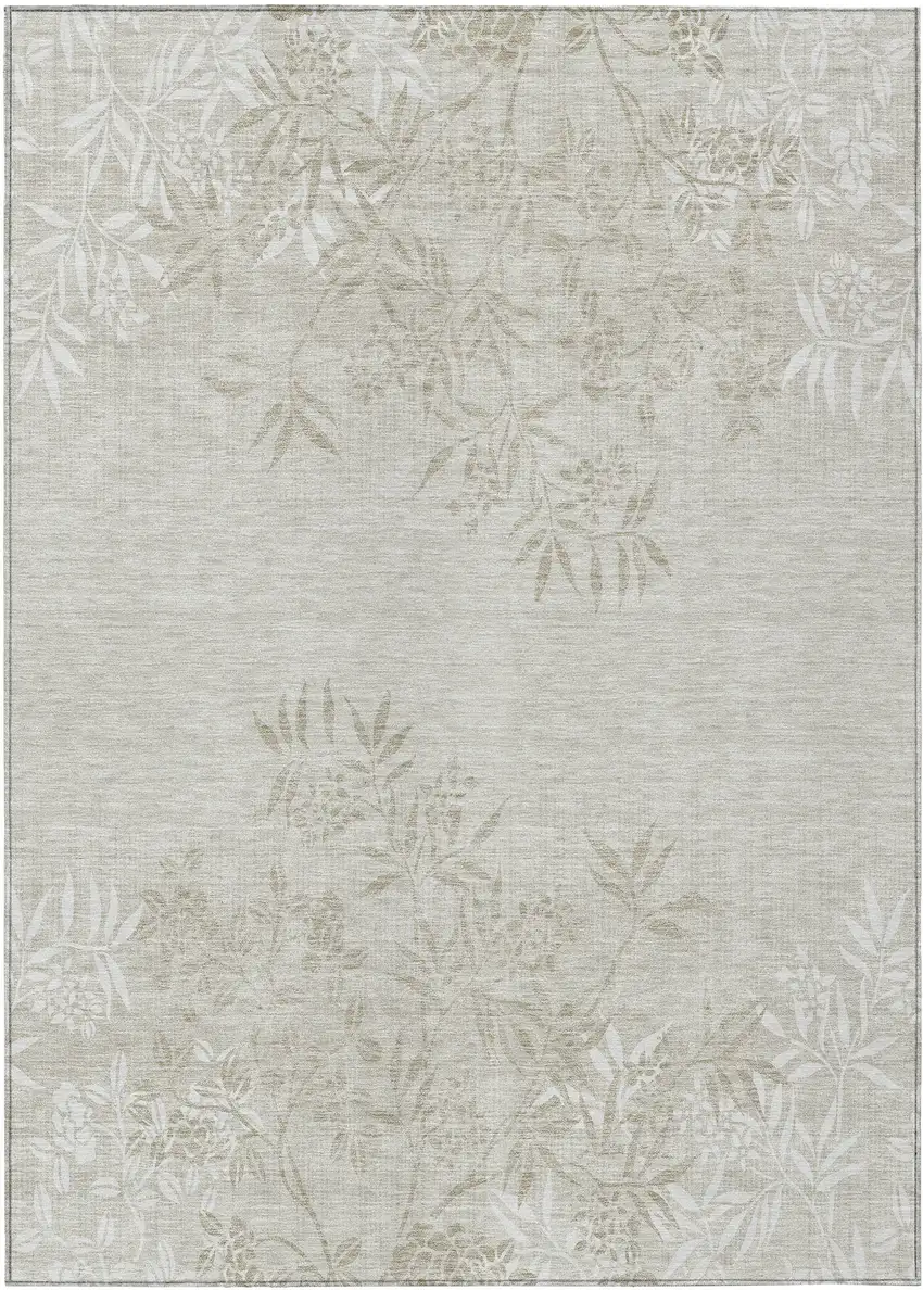 Beige Tan And Ivory Floral Washable Indoor Outdoor Area Rug Photo 2