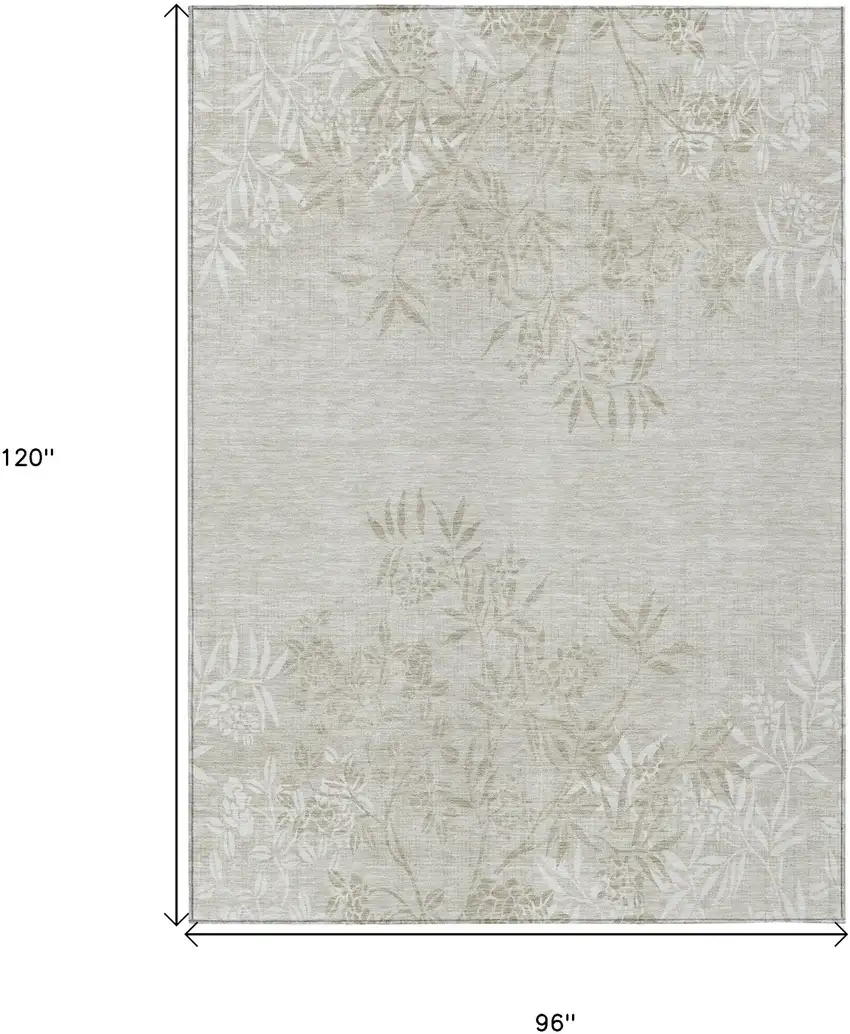 Beige Tan And Ivory Floral Washable Indoor Outdoor Area Rug Photo 3
