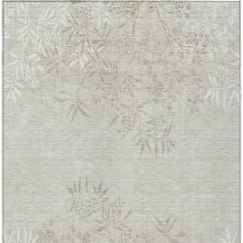 Beige Tan And Ivory Floral Washable Indoor Outdoor Area Rug Photo 7