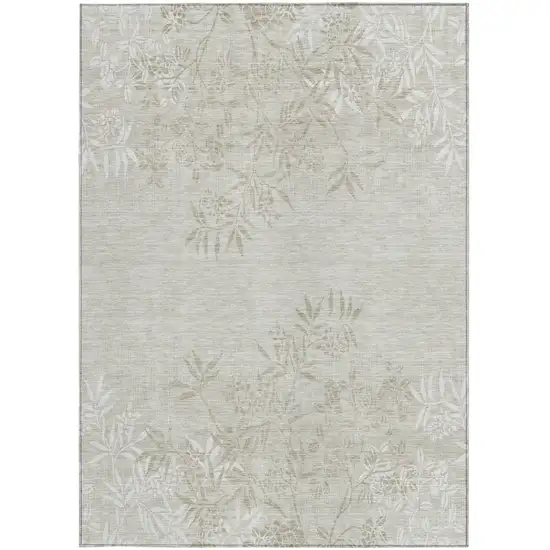 Beige Tan And Ivory Floral Washable Indoor Outdoor Area Rug Photo 7