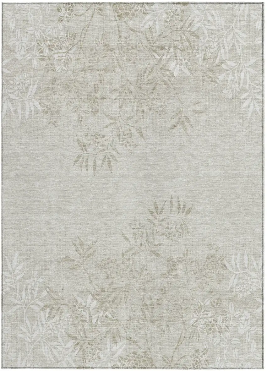 Beige Tan And Ivory Floral Washable Indoor Outdoor Area Rug Photo 7