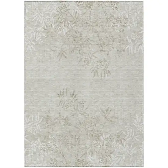 Beige Tan And Ivory Floral Washable Indoor Outdoor Area Rug Photo 2