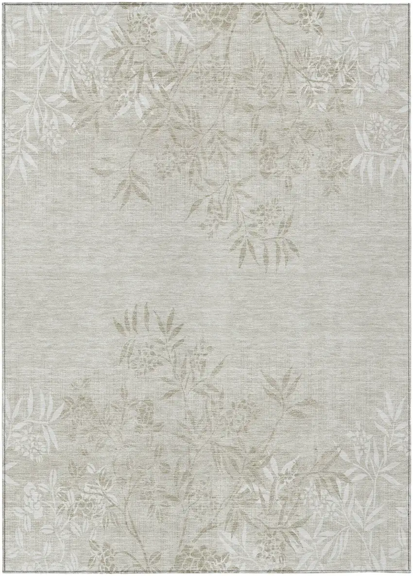 Beige Tan And Ivory Floral Washable Indoor Outdoor Area Rug Photo 2
