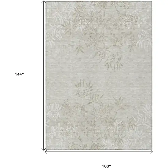 Beige Tan And Ivory Floral Washable Indoor Outdoor Area Rug Photo 3