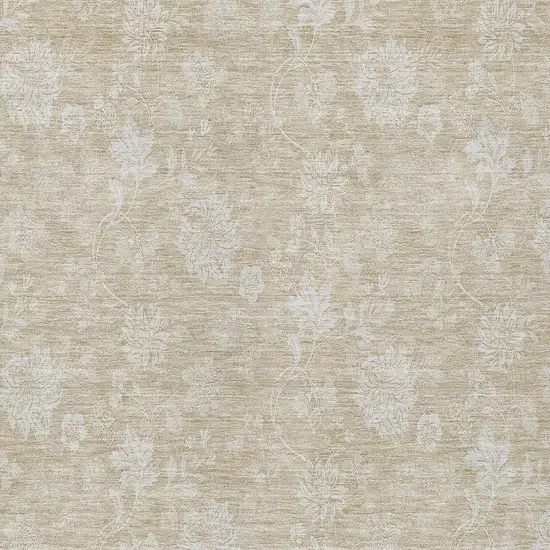 Beige Tan And Ivory Floral Washable Indoor Outdoor Area Rug Photo 6