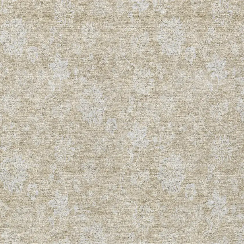 Beige Tan And Ivory Floral Washable Indoor Outdoor Area Rug Photo 6