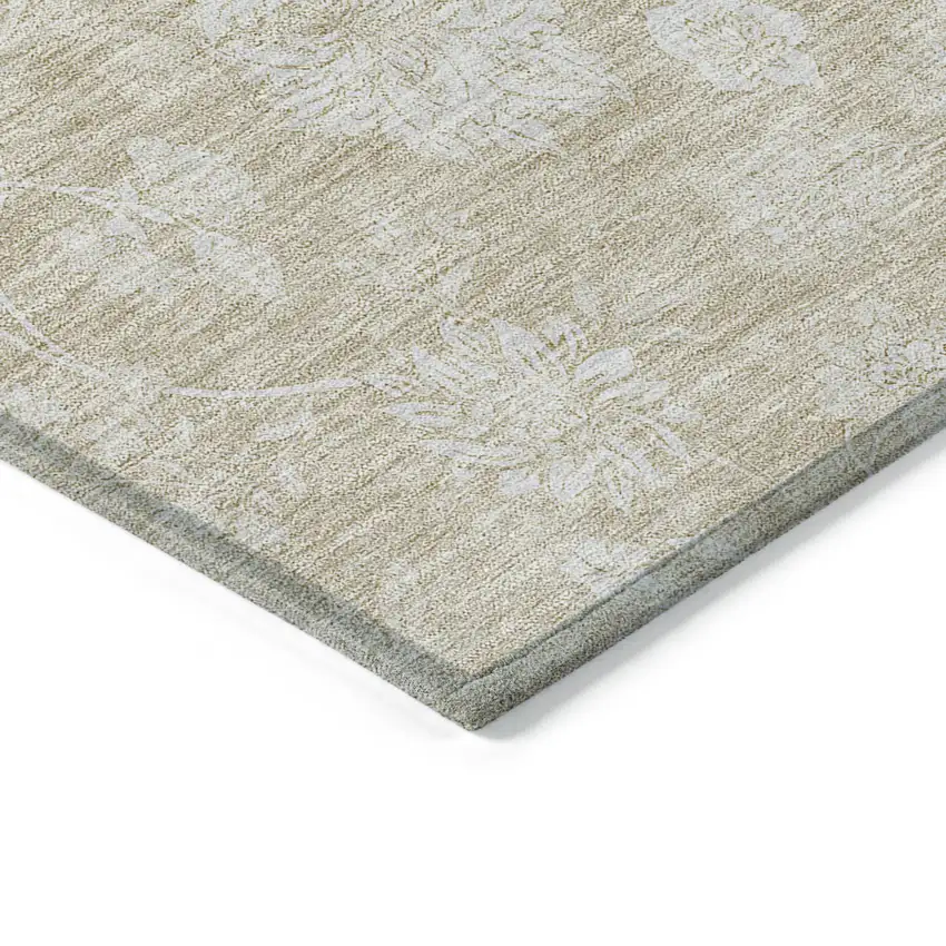 Beige Tan And Ivory Floral Washable Indoor Outdoor Area Rug Photo 5